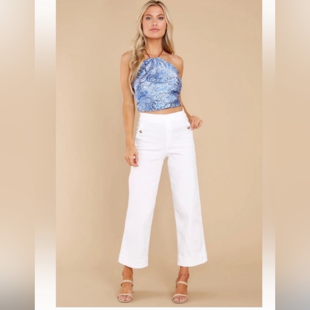 Spanx Stretch Twill Cropped High Waisted Wide Leg Pull On Pant in Bright White S